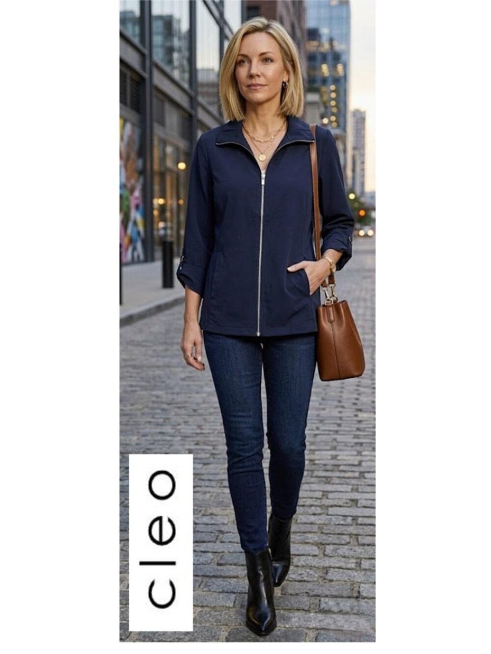 (3 for $30) CLEO - Navy zipper front lightweight jacket - Picture 2 of 12
